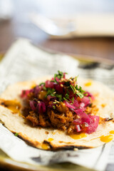 Appetizing cochinita pibil tacos with tortilla - 705230681