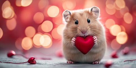 Cute hamsters in love celebrating Valentine's Day and opening a gift	