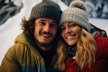 Obraz premium Winter Love Story: Brazilian Twenties Couple's Snowboard Odyssey