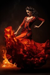 beautiful Spanish dancer dancing a flamenco dance with great mastery - obrazy, fototapety, plakaty