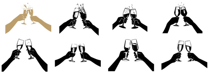 Set of hands holding glasses of champagne