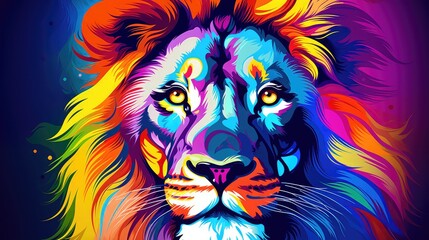 Colorful lion head on black background. Vector illustration for your design