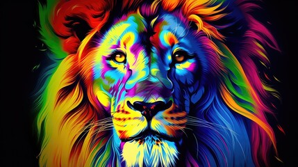 Lion head. Colorful abstract background.