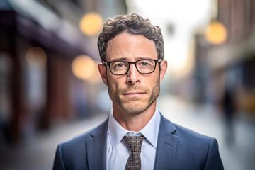 Fototapeta premium Man in glasses and business suit, a captivating business portrait. A stock photo capturing professionalism and executive presence