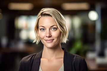 Obraz premium Business portrait of a girl in a sleek business suit. A stock photo capturing professionalism and the confident aura of a businesswoman