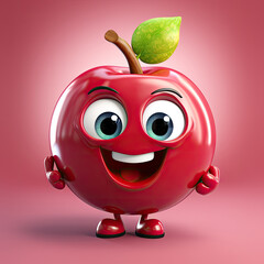 Cute Cartoon Apple Character with Big Eyes