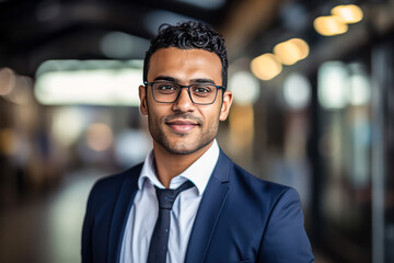 Fototapeta premium Business portrait of an Indian businessman in a refined suit. A stock photo embodying professionalism and cultural sophistication