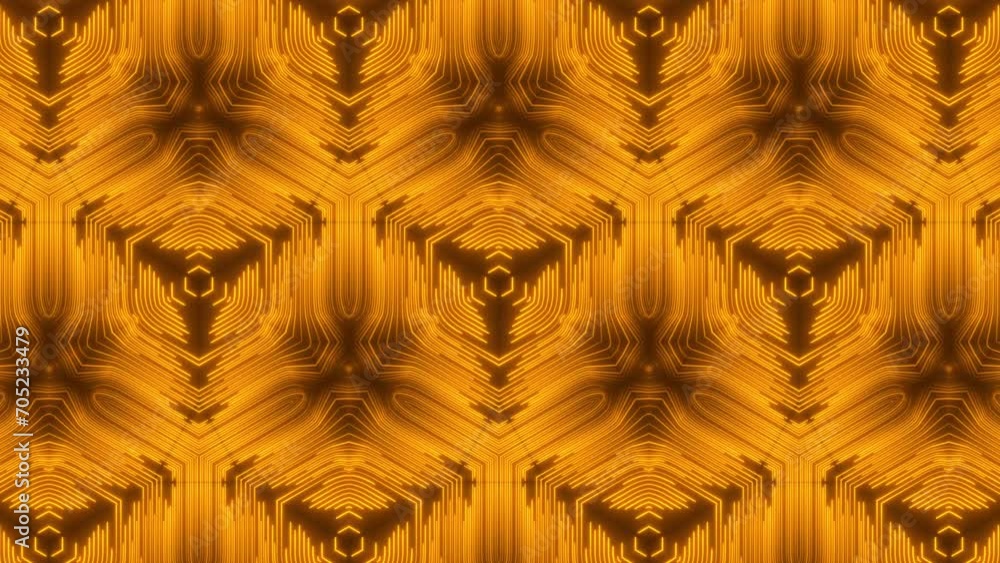 Poster abstract background with orange neon lines. abstract stripes kaleidoscope loop. fast psychedelic col