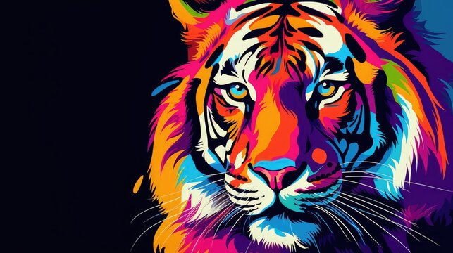 Tiger head. Colorful vector illustration. Isolated on black background.