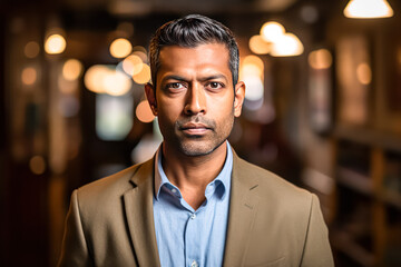 Fototapeta premium Business portrait of an Indian businessman in a refined suit. A stock photo embodying professionalism and cultural sophistication