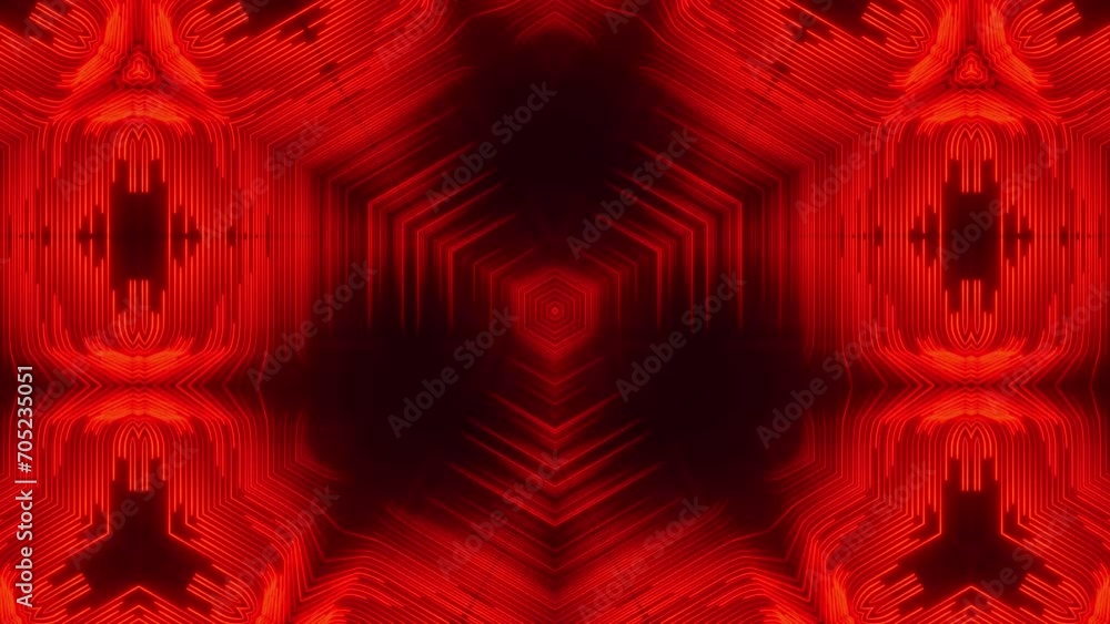 Poster abstract background with red neon lines. abstract stripes kaleidoscope loop. fast psychedelic colorf