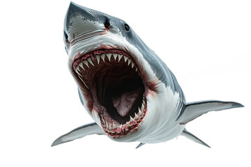 Shark with open jaws isolated on transparent background. Aggressive marine predator