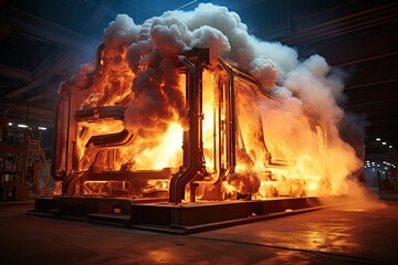 Industrial furnace fuses glass under burning dexterity., generative IA