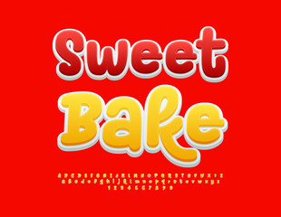 Vector advertising banner Sweet Bake. Funny handwritten Font. Playful 3D Alphabet Letters, Numbers and Symbols set. 
