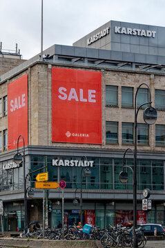 Berlin, Germany - January 1, 2024: Street scene at the Hermannplatz in Berlin with a shopping center in the background.