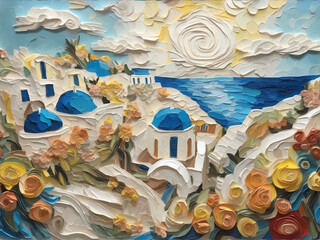 Santorini in the summer - Paper sculptures art 