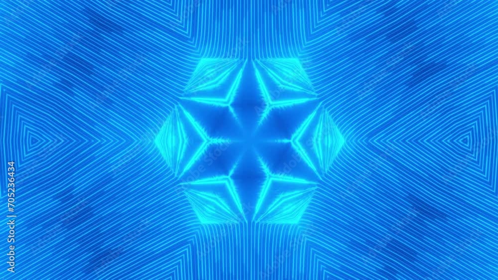 Poster abstract background with blue neon lines. abstract stripes kaleidoscope loop. fast psychedelic color