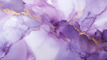 Abstract lilac marble background with golden veins pain	

