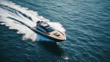 Speed boat at sea, view from above 