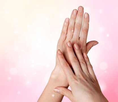 young woman hands  touching her palms