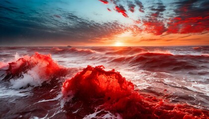 sea waves of blood - obrazy, fototapety, plakaty
