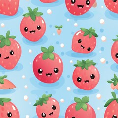 Cute Kawaii Strawberry Seamless Pattern