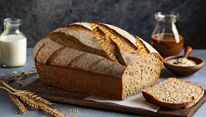 organic homemade whole wheat bread - obrazy, fototapety, plakaty
