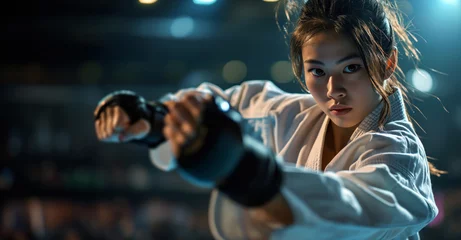 Gordijnen Woman Taekwondo Player, Photo. Portrait. © Noize