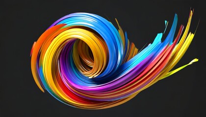3d render abstract brush stroke paint splash splatter colorful curl artistic spiral vivid ribbon - obrazy, fototapety, plakaty