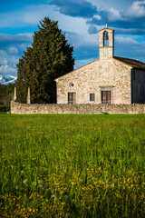 Fototapeta na wymiar San Vito di Fagagna and the morainic hills of Friuli. Tavella Church