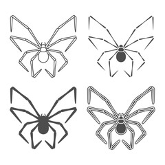 Set of black and white illustrations with butterfly shaped spider. Isolated vector objects on white background.
