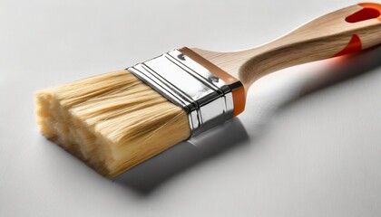 construction brush with wooden handle on white background
