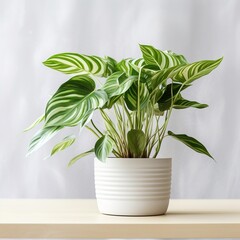 A beautiful Calathea plant in a white pot,