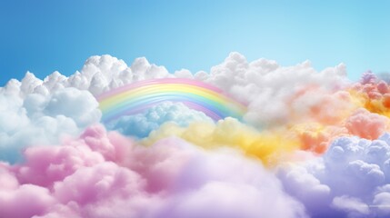 Delicate rainbow clouds of pink, purple, blue, red colors. Abstract beautiful sky background. Colorful Cloudscape. Copy Space. Ideal for creative designs, wallpapers, posters, ads, banners