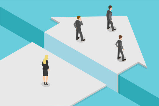 3D Isometric Flat Vector Illustration of Gender Discrimination, Genders Gap, Different Opportunities in Company