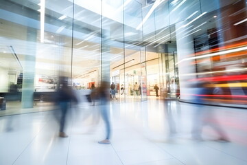 Motion blur of people walking in a shopping mall
