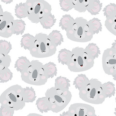 Seamless pattern of gray koala heads