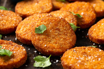Sweet potato Hash brown with sauce and herbs