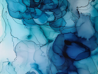 Alcohol inks create an abstract blue background.