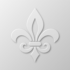 Vector Realistic Paper 3d Fleur De Lis Closeup on White Background. Heraldic Lily Sign, Vector Illustration