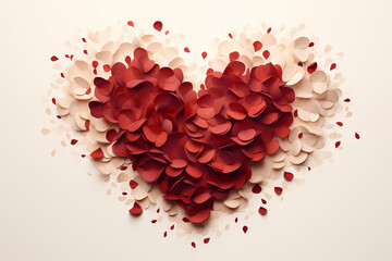An abstract heart composed of a gradient of paper petals ranging from white to deep red, creating a visually stunning symbol of love's depth and complexity.
