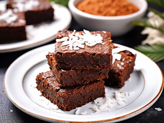a white plate with pieces of Keto coconut flour cake.