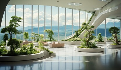 Modern Office Interior With Mountain View