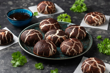 Mushroom steamed buns with vegetables and hoisin sauce