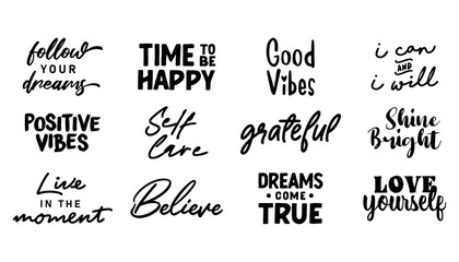 Fototapeta premium Motivational quotes bundle. Inspiration and good vibes set of typographic designs.