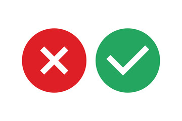 Check mark wrong and right flat icons. Vector red cancel, cross and green approved, done round button symbols. Illustration set for web. - obrazy, fototapety, plakaty