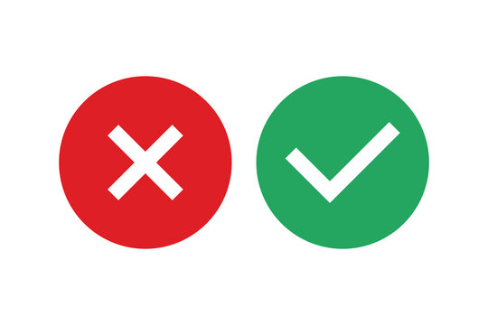 Check mark wrong and right flat icons. Vector red cancel, cross and green approved, done round button symbols. Illustration set for web.