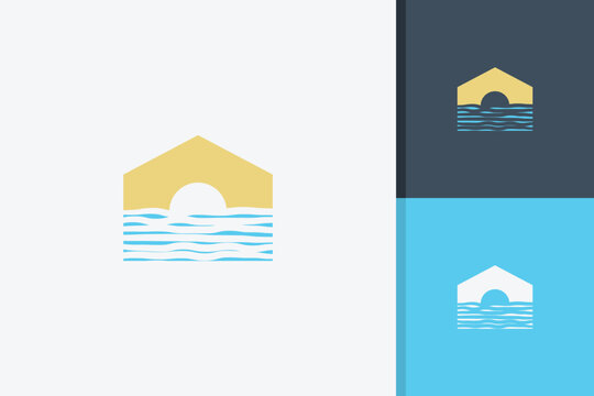 river house logo design illustration vector template