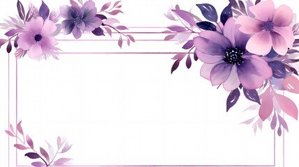 Fototapeta premium Floral frame with watercolor flowers, decorative flower background pattern, watercolor floral border background