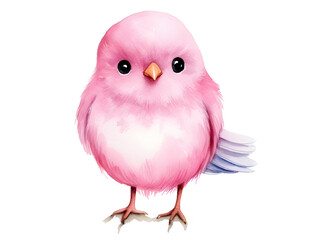 Watercolor illustration of cute little pink bird on white background 